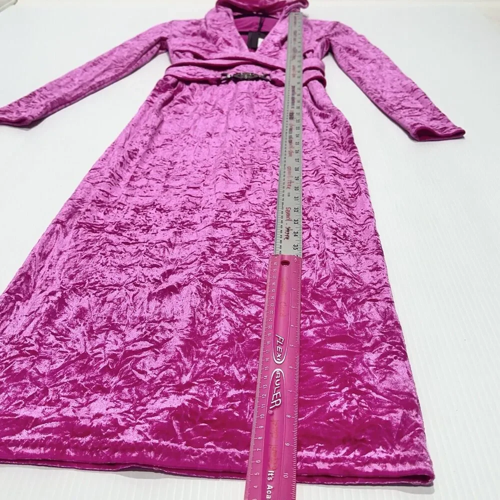 NWT Versace 40 US 4 Runway Biggie Medusa Pink Crushed Velvet Midi Dress $3,225 - Picture 13 of 16